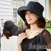 Sunlead 馬尾款。透氣排熱防曬寬緣可折邊遮陽帽 (黑色)