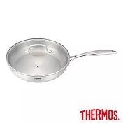 【THERMOS膳魔師】晶透不鏽鋼附蓋平底鍋28cm(SF-F28)