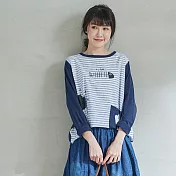 【Gentle wind】貓咪口袋拼接上衣 3662　FREE藍色