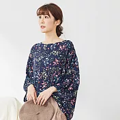 【慢。生活】夢幻花卉寬薄上衣 7661-7　FREE深藍