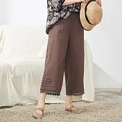 【慢。生活】貼花蕾絲下襬寬褲 11185　FREE咖啡