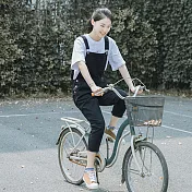 【良池】水洗丹寧勾釦吊帶褲      FREE黑