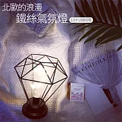 北歐風 造型鐵絲燈 氣氛燈 燈絲夜燈 (USB插電)鐵鑽石款-黑