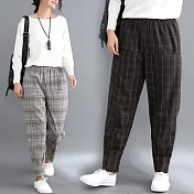 【A.Cheter】韓國棉質寬鬆修身鬆緊腰頭格紋休閒褲*#103017M咖
