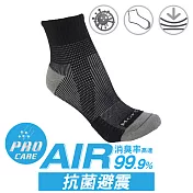 瑪榭 AIR抗菌除臭 避震1/2長運動襪(25~27cm)L黑灰