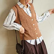 【慢。生活】貝殼扣鏤空針織背心 838　FREE卡其