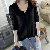 【MYDRESS】竹節棉休閒亨利領上衣2XL黑色