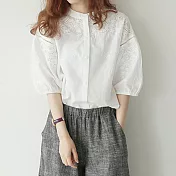 【MYDRESS】清新開襟刺繡上衣F白色