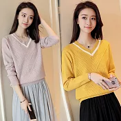 【NUMI】森-V領百搭針織毛衣-共4色-52056-(F可選)F黃色