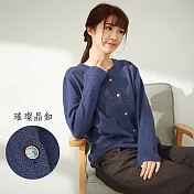 【KatieQ】晶鑽柔滑開扣針織衫 L 5237532　L藍色