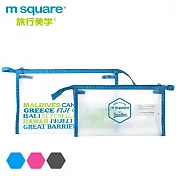 m square 字母防水PVC化妝包 L藍色