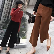 【MsMore】法國香榭大道名品高貴毛呢氣質墜性修長寬褲#j103360L焦糖