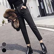 【MsMore】歐洲時尚界寵兒高端舒適彈力修長小腿九分西裝毛呢褲#j103378XL黑灰