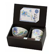 【和藍】美濃燒∣飯碗+茶杯+天寶筷 ‧三色堇禮盒組