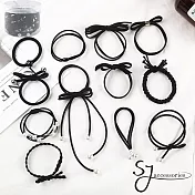 【SJ】日韓系簡約珍珠飄帶罐裝12入髮束(三色)-罐裝12入黑色