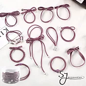 【SJ】日韓系簡約珍珠飄帶罐裝12入髮束(三色)-罐裝12入豆沙色