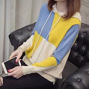 【NUMI】森-拼色連帽針織衫-共4色-52085(F可選)F藍黃色