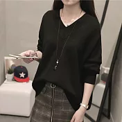 【NUMI】森-純色V領針織上衣-共4色-52098-(F可選)F黑色