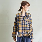 【慢。生活】假兩件配色格子魚尾襯衫 3789　FREE黃色