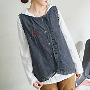 【慢。生活】森林系設計款刺繡背心 6909　FREE深灰