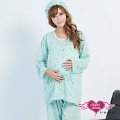 天使霓裳 哺乳衣 柔漾小花 條紋長袖棉質居家孕婦裝(綠F)F