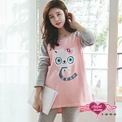 天使霓裳 哺乳衣 圍巾小貓 長袖孕婦居家睡衣月子服(粉F)F