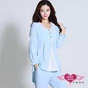 天使霓裳 哺乳衣 清爽氛圍 長袖孕婦居家睡衣月子服(藍F)F