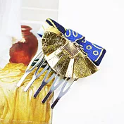 【PinkyPinky Boutique】日系風皮革金扇 蝴蝶結髮插(藍色)