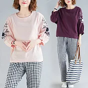 【A.Cheter】韓國大碼花藝刺繡荷葉袖口棉麻寬鬆上衣#j103486M粉紅