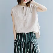 【A.Cheter】加勒比海度假柔美飄逸短袖襯衫棉麻上衣#j103539F卡其