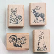 森林療癒動物木頭橡皮章一套4個‧手帳好夥伴