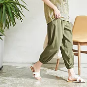 【慢。生活】鬆緊腰純色寬版縮口褲 30360　FREE綠色