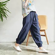 【慢。生活】水洗棉麻束腳寬褲 566　FREE藍色