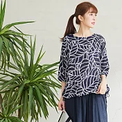 【慢。生活】可調抽繩樹葉印花上衣 243　FREE藍色