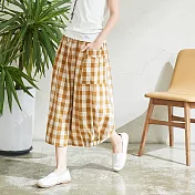 【慢。生活】田園風格紋綁繩長裙 K275　FREE黃色