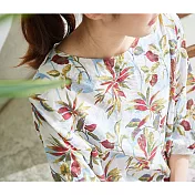 【慢。生活】可調抽繩樹葉印花上衣 243　FREE白色