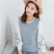 【MsMore】西西里島玫瑰刺繡假兩件棉質上衣#j103565M藍