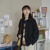 【良池】雙口袋水洗牛仔工裝外套(2色)     FREE黑