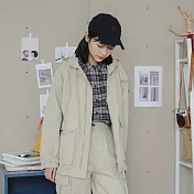 【良池】連帽袖口袋薄款風衣外套(2色)      FREE米白