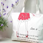 插畫風托特船型購物袋‧紅裙女孩