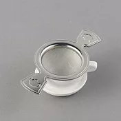 【Aoyoshi 青芳製作所】英式雙耳式不鏽鋼濾茶器(附白陶皿)