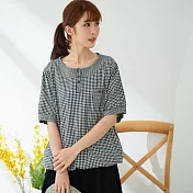 【慢。生活】下襬抽繩格子造型上衣 11007　FREE深藍格