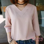 【Lockers 木櫃】V領簡約純色淑女襯衫(3色)粉色