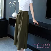 【Lockers 木櫃】高腰鬆緊蝴蝶結九分闊腿褲(3色)綠色