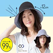 日本 sunfamily 抗UV可塑型兩面防曬帽(黑/藍條紋色)