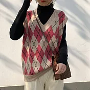 【那木】經典菱形格V領針織背心(2色)     FREE米粉