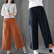 【A.Cheter】韓國復古文藝鬆緊腰頭顯瘦九分棉麻寬褲#j103593M黑