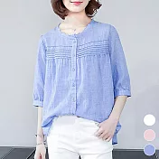 【A.Cheter】自然文藝琴瑟雅致棉麻寬鬆上衣#j103599M藍