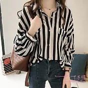 【Lockers 木櫃】寬鬆時尚慵懶條紋襯衫