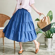 【慢。生活】單寧抓皺A字蛋糕裙 30290　FREE深藍色
